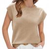 Womens Cap Sleeve Sweater Vest Summer Casual Sleeveless Knit Tank Tops Loose Fit Crew Neck Shirts Pullover