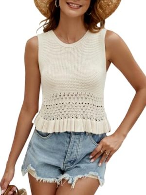 41-wEHky3nL.jpg Womens Summer Crop Tank Tops Cute Knit Sweater Vest Crochet Sleeveless Pullover Top