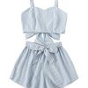41-x5mUR6iL.jpg Women's 2 Piece Outfits Summer Sleeveless Tie Back Crop Cami Top and Shorts Set