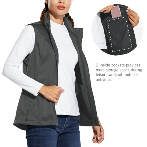 Women's Lightweight Vest Softshell Sleeveless Jacket Windproof Stand Collar with Zipper Pockets Running Hiking Golf