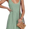 Womens Summer Shoulder Tie Strap Babydoll Dress Casual Scoop Neck A-Line Skater Swing Mini Sundress
