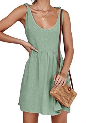 410NF8PBhLL.jpg Womens Summer Shoulder Tie Strap Babydoll Dress Casual Scoop Neck A-Line Skater Swing Mini Sundress