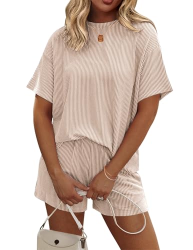 410QQKNUFcL.jpg Womens Pajama Sets Short Sleeve Lounge Sets 2 Piece Pjs Tops and Shorts Outfits Matching Loungewear with Pockets