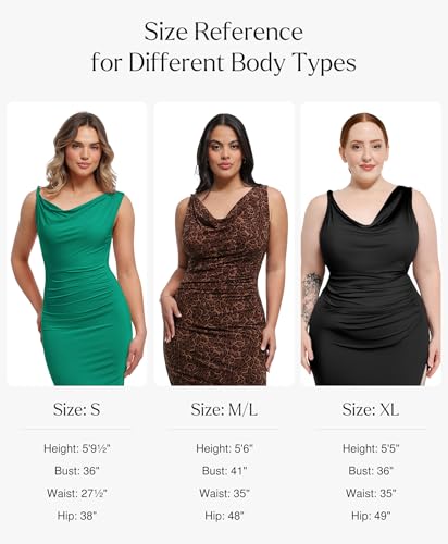 Formal Dresses for Women - Shapewear Cowl Neck Maxi Ruched Bodycon Gowns with Slit - Prom Dress Wedding Guest