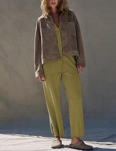 Women's 2025 Sweater Set Sleeveless Button Down Vest Wide Leg Pants 2 Piece Outfits Summer Casual Matching Loungewear