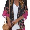 4119JsrR5TL.jpg Women Kimono Cardigans Casual Summer Tops Cover up Open Front Floral Print Resort Wear