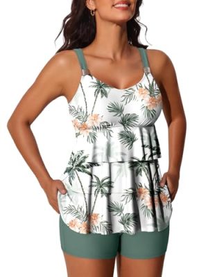 411CTNhLXEL.jpg Women's Tankini Swimsuits with Shorts Ruffled Tummy Control Bathing Suits Modest 2025 Swimwear