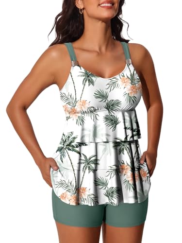 411CTNhLXEL.jpg Women's Tankini Swimsuits with Shorts Ruffled Tummy Control Bathing Suits Modest 2025 Swimwear