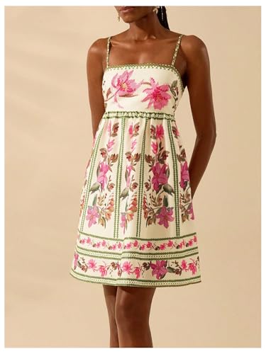412SweHVTL.jpg Women's Floral Print Cami Dress Spaghetti Strap A Line Flared Flowy Short Summer Dresses Sundress