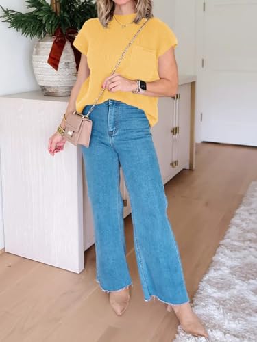 412kNI5cziL.jpg Summer Short Sleeve Sweater for Women 2025 Crew Neck Ribbed Knit Vests Trendy Pullover Tops