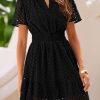 412mnfnfTpL.jpg 2025 Women Summer Short Dress V Neck Short Sleeve A Line Hollow Out Lace Ruffle Cute Casual Beach Party Dresses