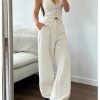 413Xaes2EL.jpg Women's 2 Piece Outfits Halter Button Down Vest Crop Tops and High Waisted Pants Set