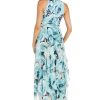 Long Printed Chiffon Halter Dress W/Hankie Hemline