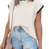 Womens Summer Cap Sleeve Knit Tops Casual Sleeveless Sweater Vest Crew Neck Color Block 2025 Trendy Tank Top