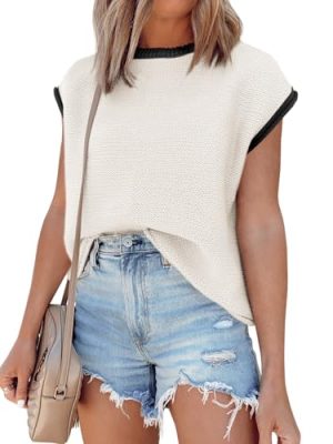 Womens Summer Cap Sleeve Knit Tops Casual Sleeveless Sweater Vest Crew Neck Color Block 2025 Trendy Tank Top