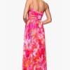 Women's Sleeveless Long Halter V Neck Printed Pleated Spaghetti Strap Dress