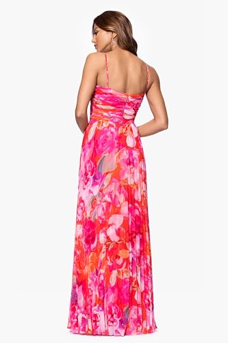 Women's Sleeveless Long Halter V Neck Printed Pleated Spaghetti Strap Dress