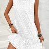 Women's Ruffle Hem Sleeveless Tank Dress Round Neck Casual Jacquard Hem Smock Summer Mini Dresses
