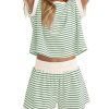 Women Summer 2 Piece Lounge Sets Striped Short Sleeve Tee Shirts Mini Shorts Loungewear Shorts Set Ribbed Pajama Set