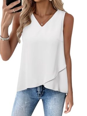 415MltGguYL.jpg Womens Tank Tops V Neck Dressy Casual Summer Flowy Sleeveless Camisole Chiffon Blouses Basic Shirts