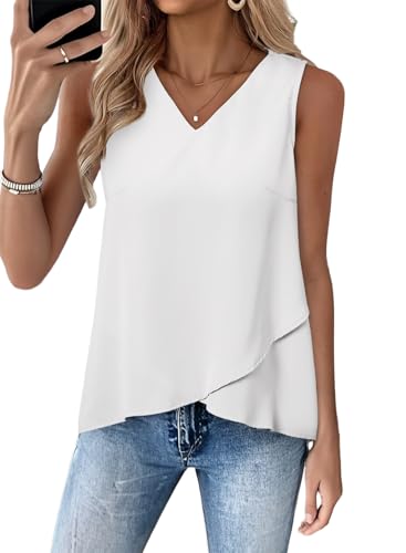 Womens Tank Tops V Neck Dressy Casual Summer Flowy Sleeveless Camisole Chiffon Blouses Basic Shirts
