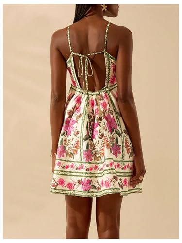 415pkcsZ55L.jpg Women's Floral Print Cami Dress Spaghetti Strap A Line Flared Flowy Short Summer Dresses Sundress