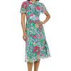 415vTOlrziL.jpg Women's Floral Printed Neck Tie Short Sleeve Midi Dress