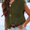 Women's Sleeveless Cropped Knit Cardigan 2025 Casual Button Down Crochet Sweater Vest Tops with Pockets