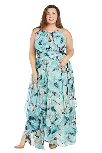 Long Printed Chiffon Halter Dress W/Hankie Hemline
