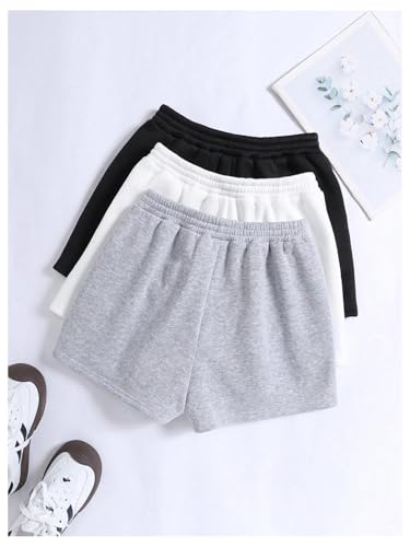 Girls 3 Packs Sweat Shorts Elastic Waist Casual Summer SweatShorts Teen Apparel