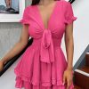 Women Summer Mini Short Dress 2025 Short Sleeve Casual Beach Vacation Sundress V Neck Tiered Sun Dresses