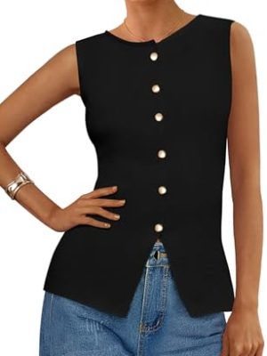 Women's Sweater Vest Button Down Summer Tank Tops 2025 Sleeveless Knit Vests Fashion Business Casual Outfits