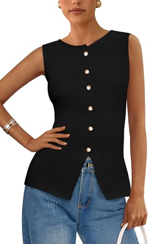 417cIrVRNDL.jpg Women's Sweater Vest Button Down Summer Tank Tops 2025 Sleeveless Knit Vests Fashion Business Casual Outfits