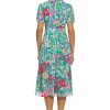 417kUnTjFFL.jpg Women's Floral Printed Neck Tie Short Sleeve Midi Dress