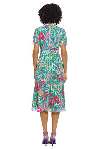 417kUnTjFFL.jpg Women's Floral Printed Neck Tie Short Sleeve Midi Dress