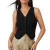 Women Knit Vest Top Y2k V Neck Sleeveless Button Up Crochet Going Out Tops Fashion Streetwear