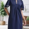 417tSJpWDbL.jpg Women's Summer Flutter Short Sleeve A Line Mini Dress Casual Contrast Trim V Neck Short Dress with Pockets