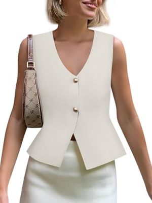 417yrpFyYL.jpg Womens Sweater Vest V Neck Button Down Crop Knit Tank Top Fashion 2025 Sleeveless Basic Cardigans