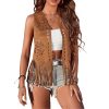 Women Boho Western Tassel Vest Open Front Faux Suede Fringe Cardigan Sleeveless Jacket Vintage Hippie Outwear