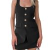Womens Summer 2 Piece Outfits Sleeveless Scoop Neck Fitted Blazer Vest Matching Set Mini Skirt Short Suit Work Sets