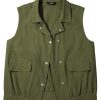 Womens Vests 2025 Fall Outerwear Button-Down Lapel Collar Elastic Hem Sleeveless Jacket Cargo Vest