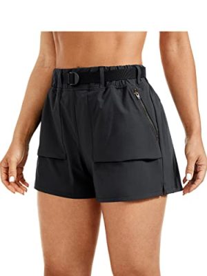 Women's Waterproof Stretch Hiking Shorts Mid Rise Summer for Outdoor Golf Workout with Zip Pockets Belt - 3''