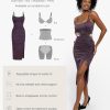41AU5NGk5sL.jpg Sparkly Cocktail Dresses for Women Tummy Control Formal Shapewear Dress Square Neck Ruched Midi Dress Side Slit