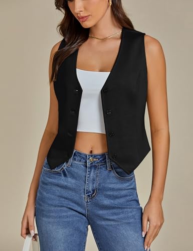 Vest Tops for Women Trendy Fashion Casual Summer Cropped Dressy Suit Vest Button Up Sleeveless Waistcoat Vests