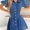 41AfJVH8GGL.jpg Summer Denim Dress for Women Puff Sleeve Slim Fit Jean Dresses for Women 2025 Casual