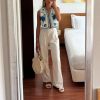 Women's Floral Embroidered Vest Boho Vintage Linen Vest Y2k Sleeveless 2024 Summer Waistcoat Top