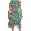 41AwOKtyZCL.jpg Women's Floral Printed Neck Tie Short Sleeve Midi Dress