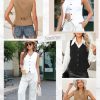 Womens Vest Dressy Casual V-Neck Button-Down Lined Suit Jacket Waistcoat Versatile Vests