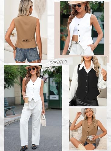 Womens Vest Dressy Casual V-Neck Button-Down Lined Suit Jacket Waistcoat Versatile Vests