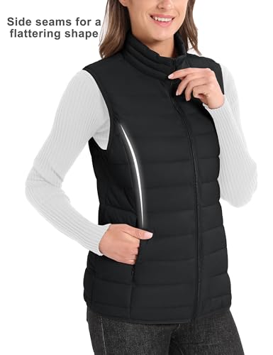 41BA-YYA7tL.jpg Women's Puffer Vest Lightweight Stand Collar Zip 4 Pockets Puffy Vests Sleeveless Quilted Padded Outerwear